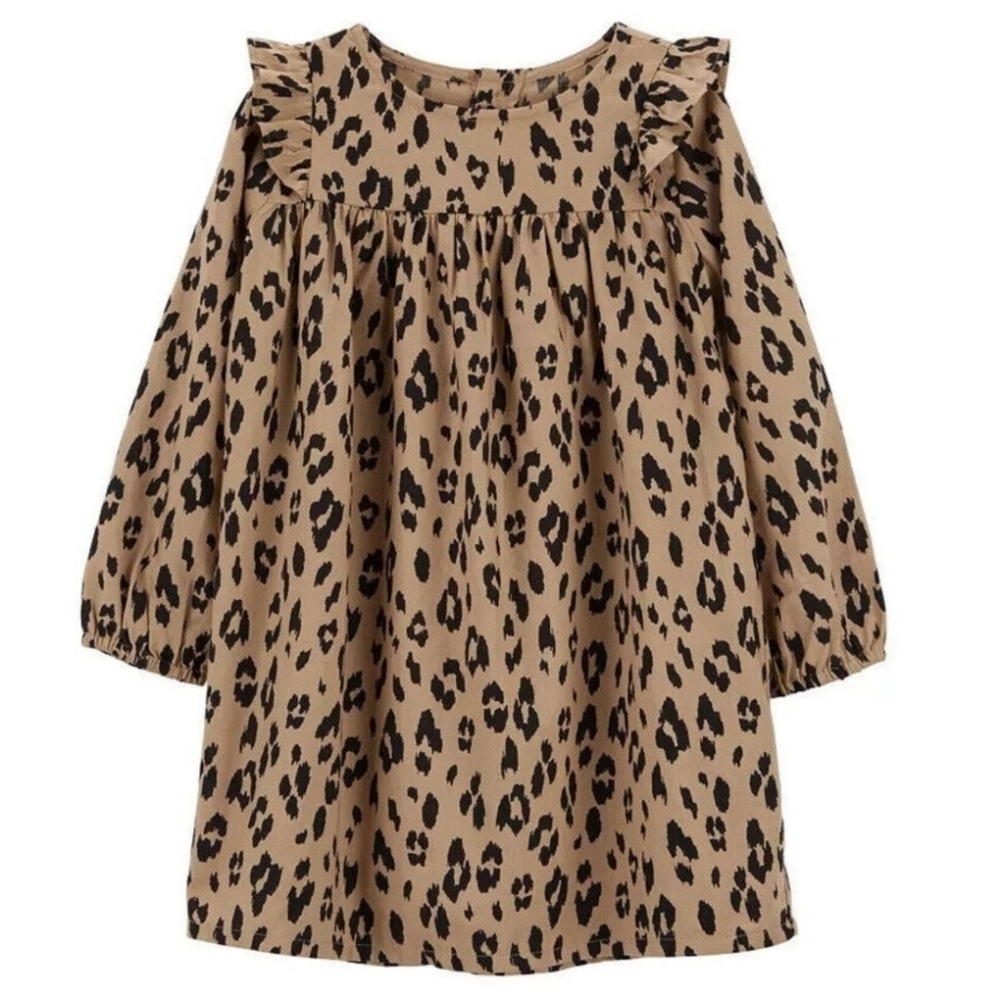 Carter's Leopard Print Twill Toddler Girl Dress Brown and Black Size 5T